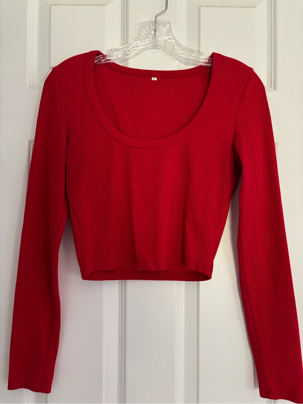 Red Long-Sleeve Scoop Neck Crop Top